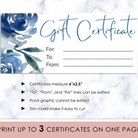 Gift Certificate - Blue Floral - Sweet Summer Designs