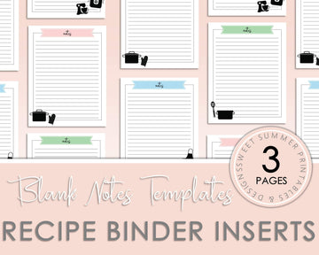 Recipe Binder Inserts - Notes Templates - Sweet Summer Designs