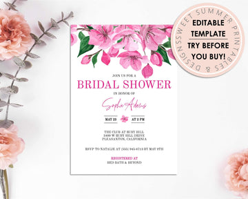Invitation - Bridal Shower - Editable - Pink Floral - Sweet Summer Designs
