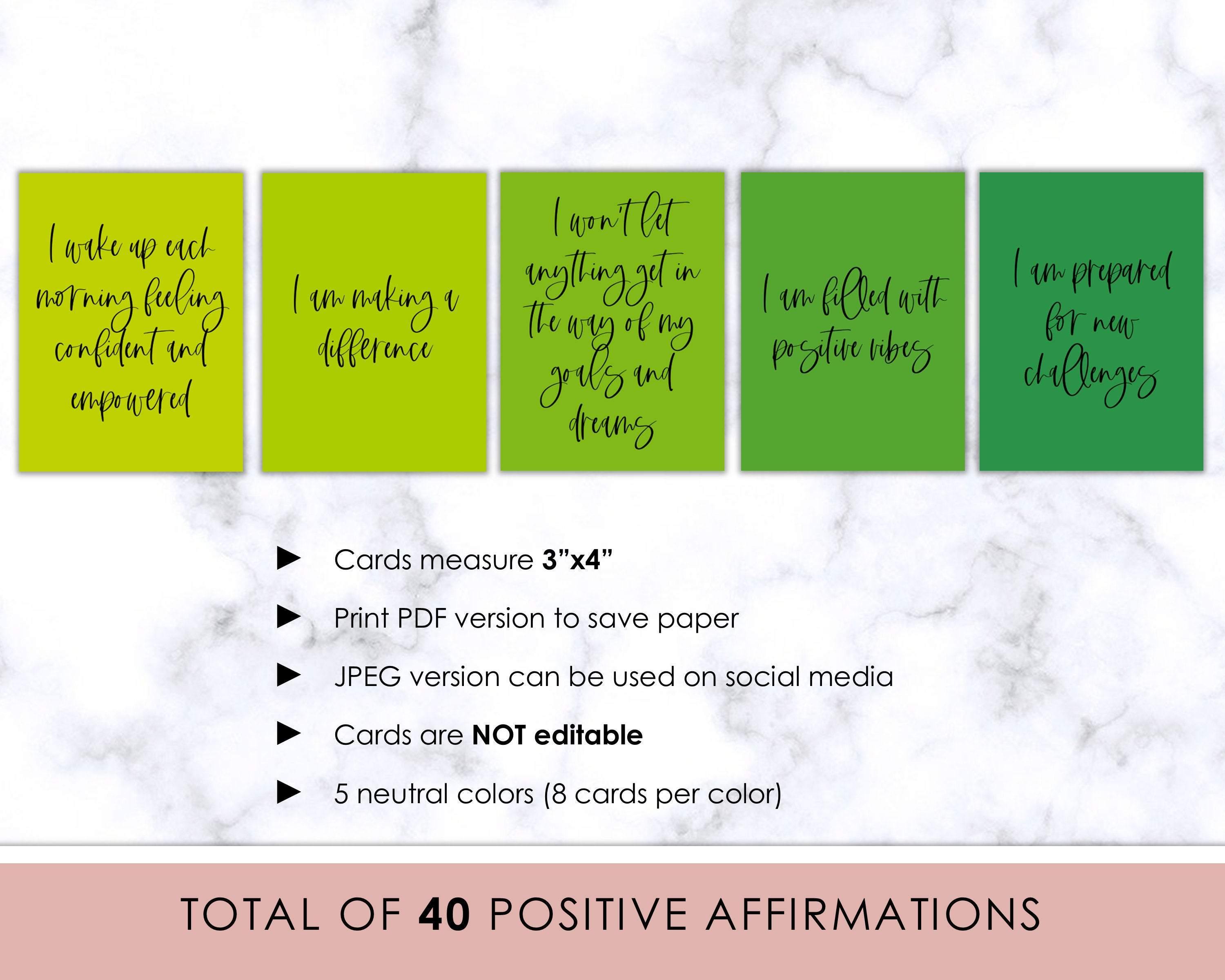 40 Positive Affirmation Cards - Green – Sweet Summer Designs