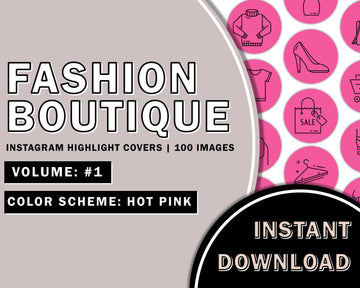 100 Fashion Boutique Hand Drawn Hot Pink Instagram Highlight Cover Templates, Instagram Boutique Highlight Icons, Boutique, Online Shop