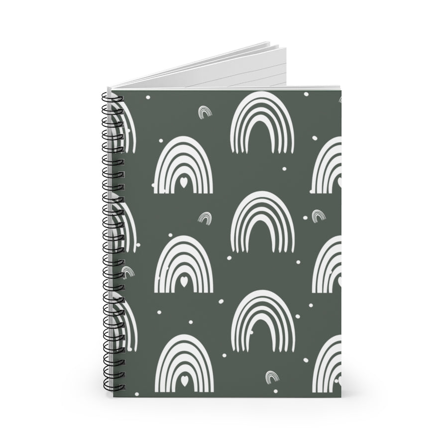 Forest Green Boho Rainbow Spiral Lined Notebook