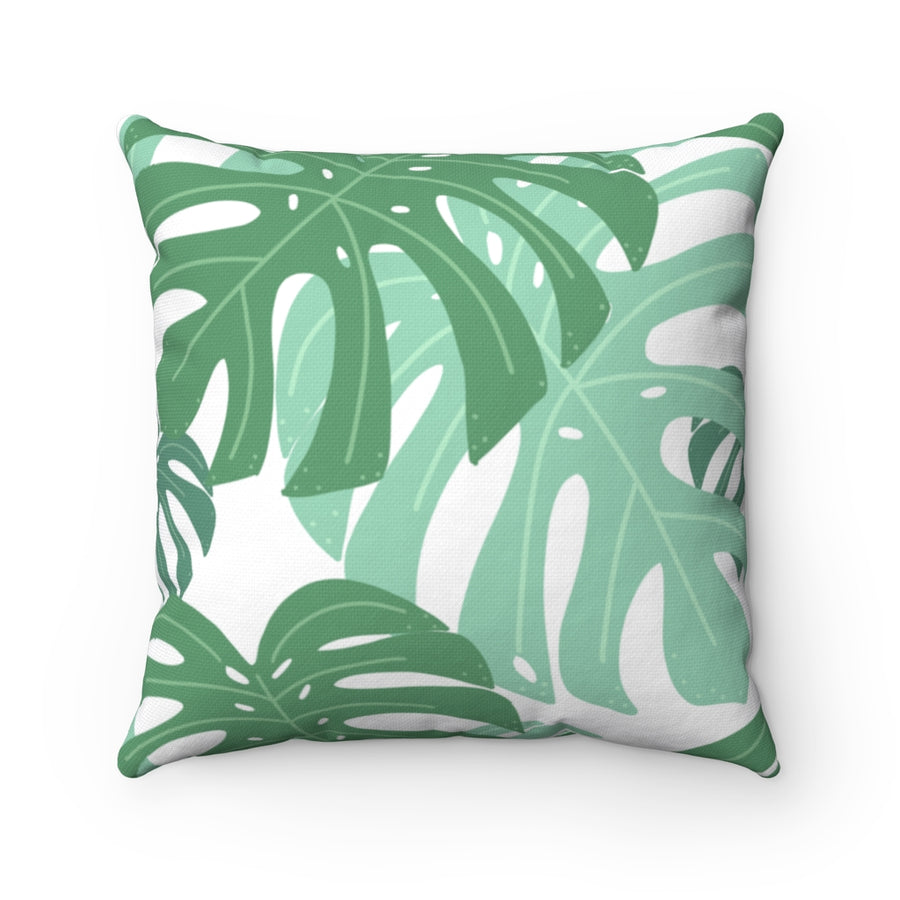 Green Monstera Polyester Square Pillow