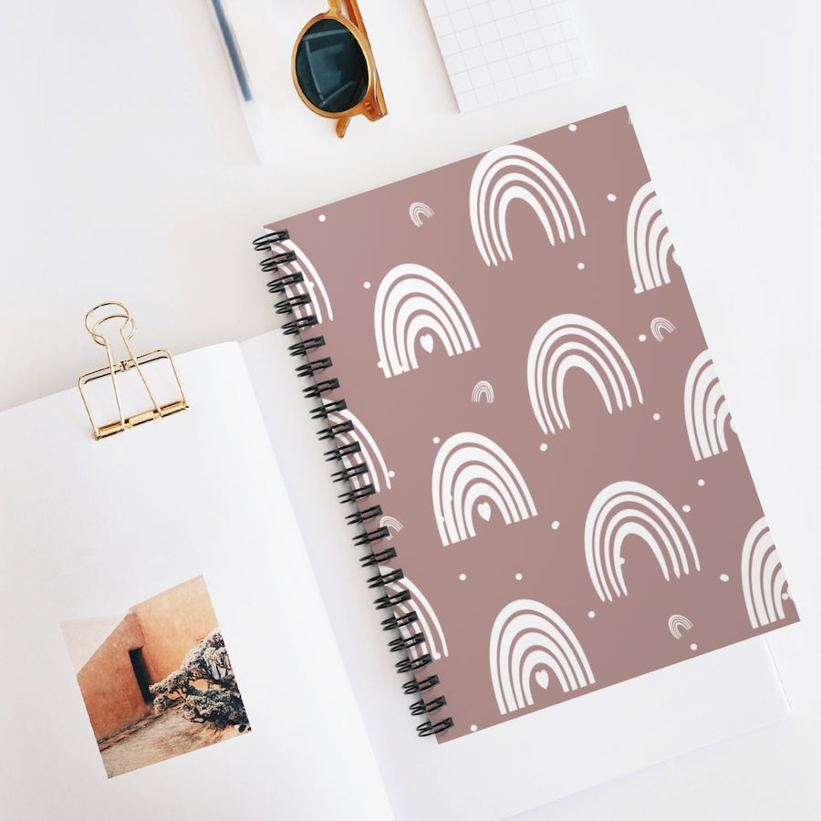 Dusty Rose Boho Rainbow Spiral Lined Notebook
