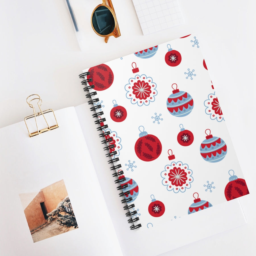 Red and Blue Ornaments Spiral Lined Notebook