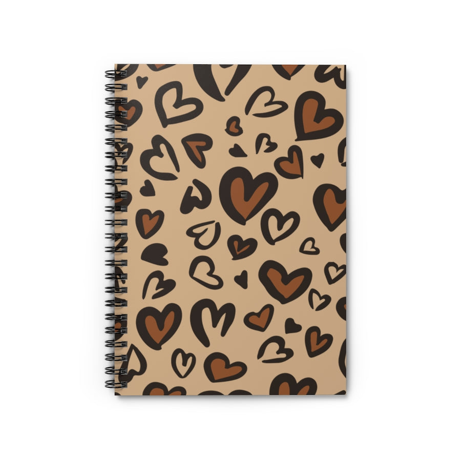 Tan Leopard Hearts Spiral Lined Notebook