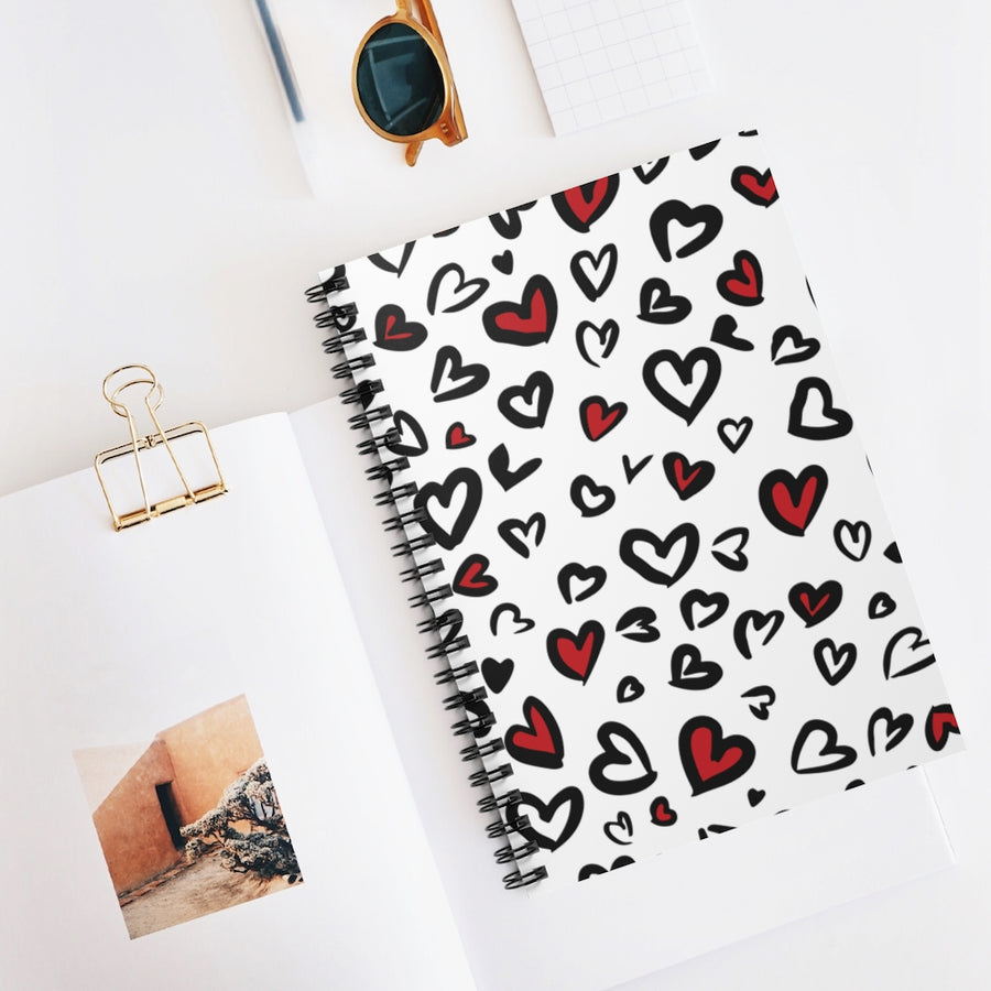 White Leopard Hearts Spiral Lined Notebook