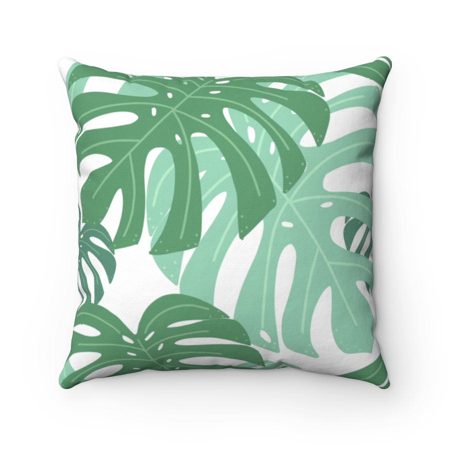 Green Monstera Polyester Square Pillow