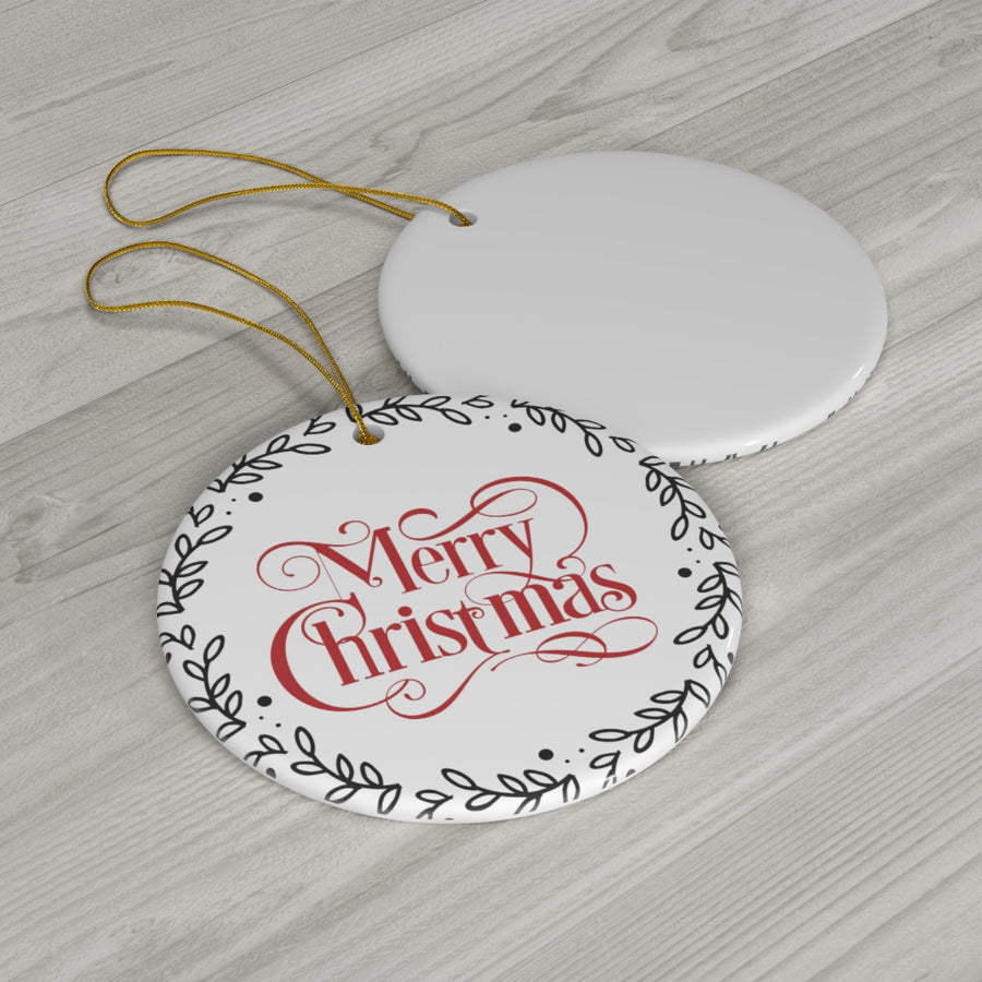 Merry Christmas Script Ceramic Ornament
