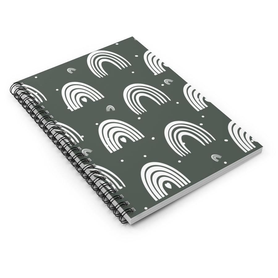 Forest Green Boho Rainbow Spiral Lined Notebook