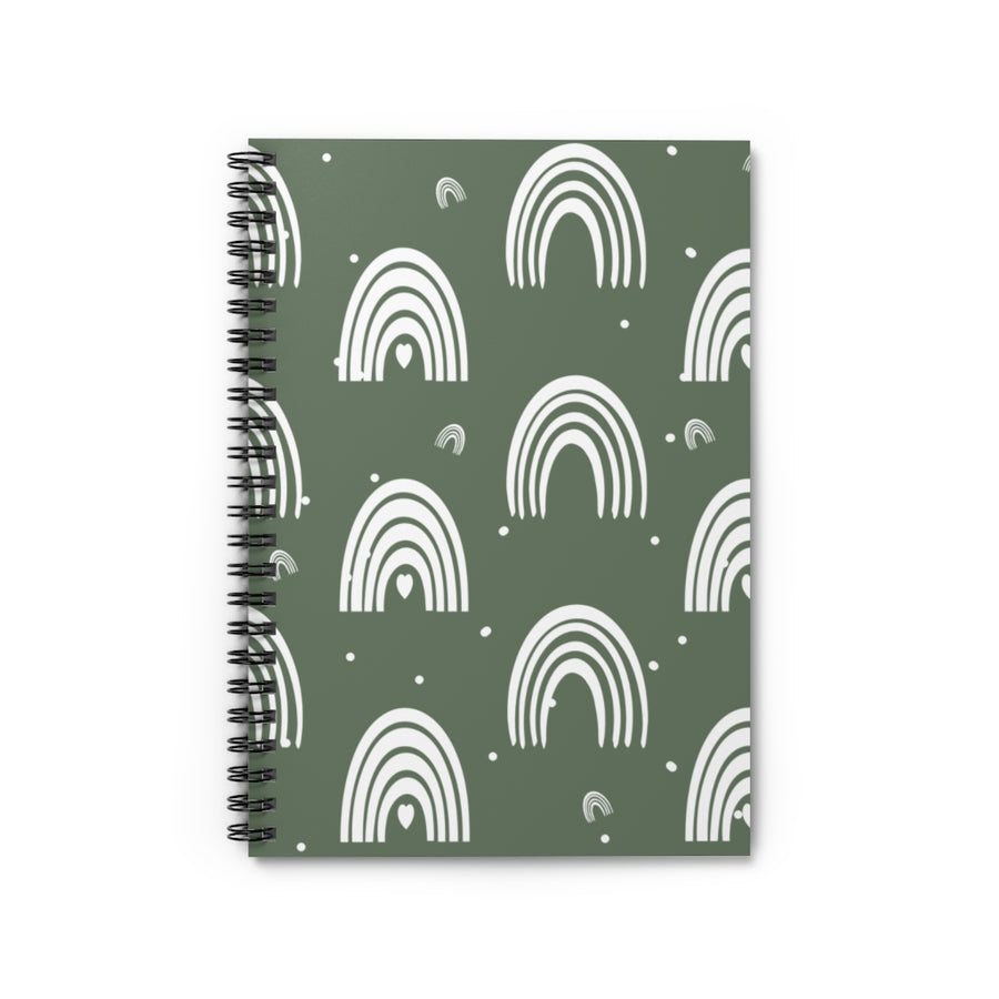 Olive Green Boho Rainbow Spiral Lined Notebook