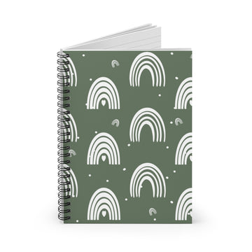 Olive Green Boho Rainbow Spiral Lined Notebook