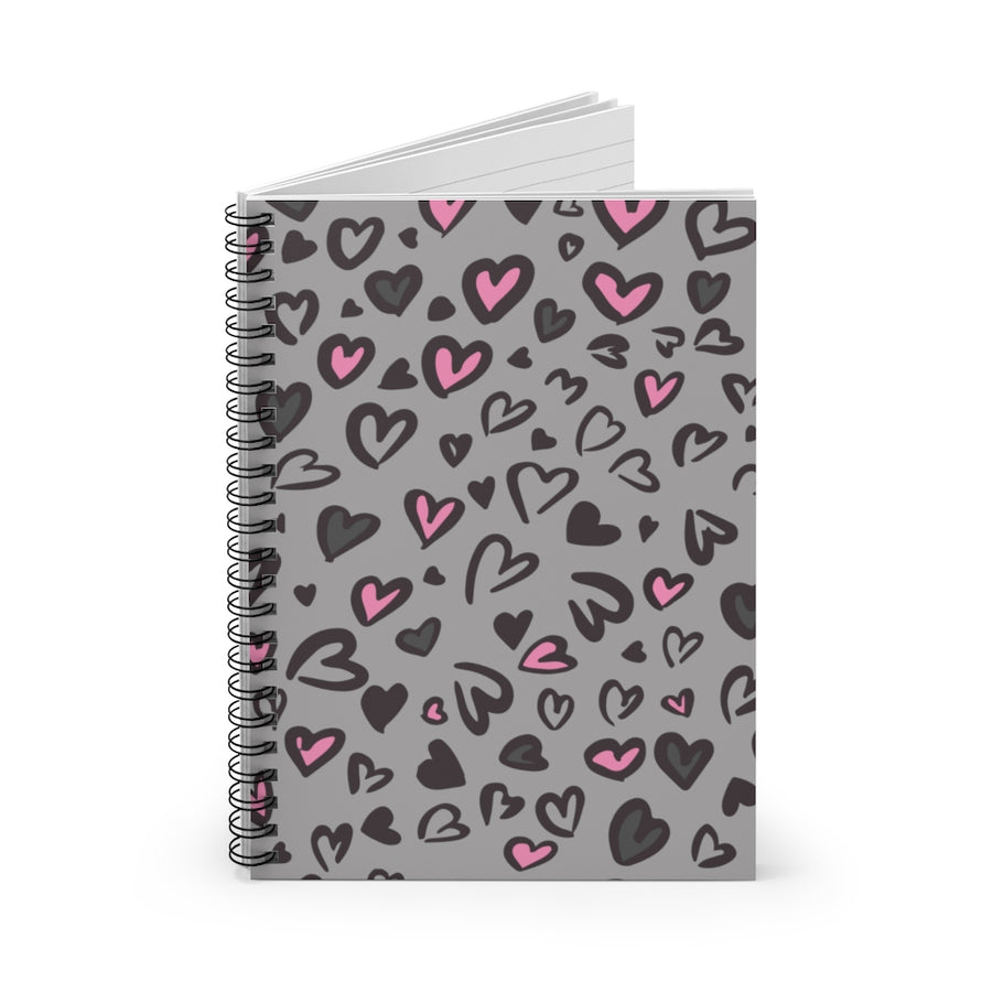 Gray Leopard Hearts Spiral Lined Notebook