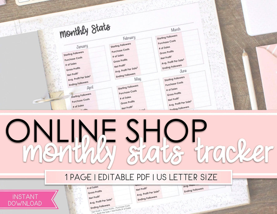 Online Shop Monthly Stats, Reseller Monthly Stats, Reseller Sales Tracker, Online Shop Planner, Online Clothing Shop Printable - Sweet Summer Designs