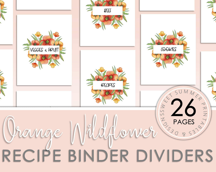Recipe Binder Dividers - Wildflowers - Sweet Summer Designs