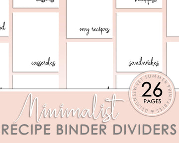 Recipe Binder Dividers - Minimalist - Sweet Summer Designs