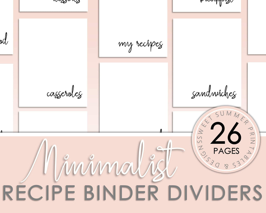 Recipe Binder Dividers - Minimalist - Sweet Summer Designs