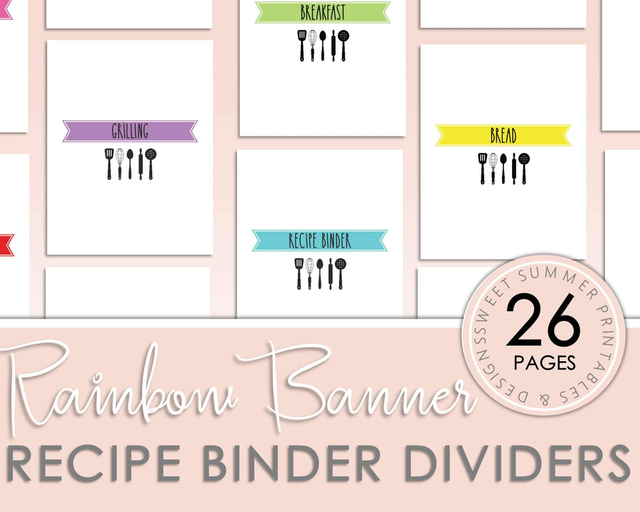 Recipe Binder Dividers - Colorful Banners - Sweet Summer Designs
