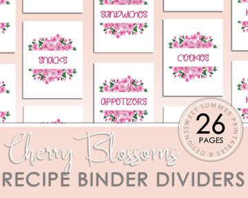 Recipe Binder Dividers - Cherry Blossom - Sweet Summer Designs