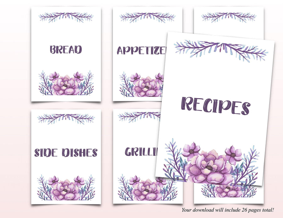 Recipe Binder Dividers - Purple Floral - Sweet Summer Designs