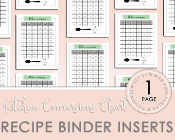 Recipe Binder Inserts - Kitchen Conversions - Sweet Summer Designs