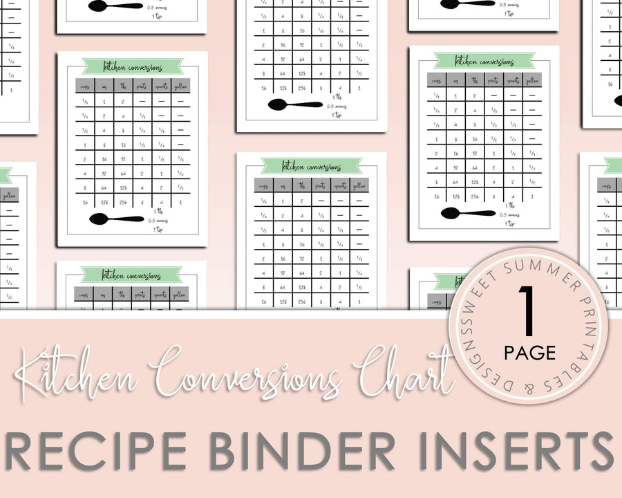 Recipe Binder Inserts - Kitchen Conversions - Sweet Summer Designs