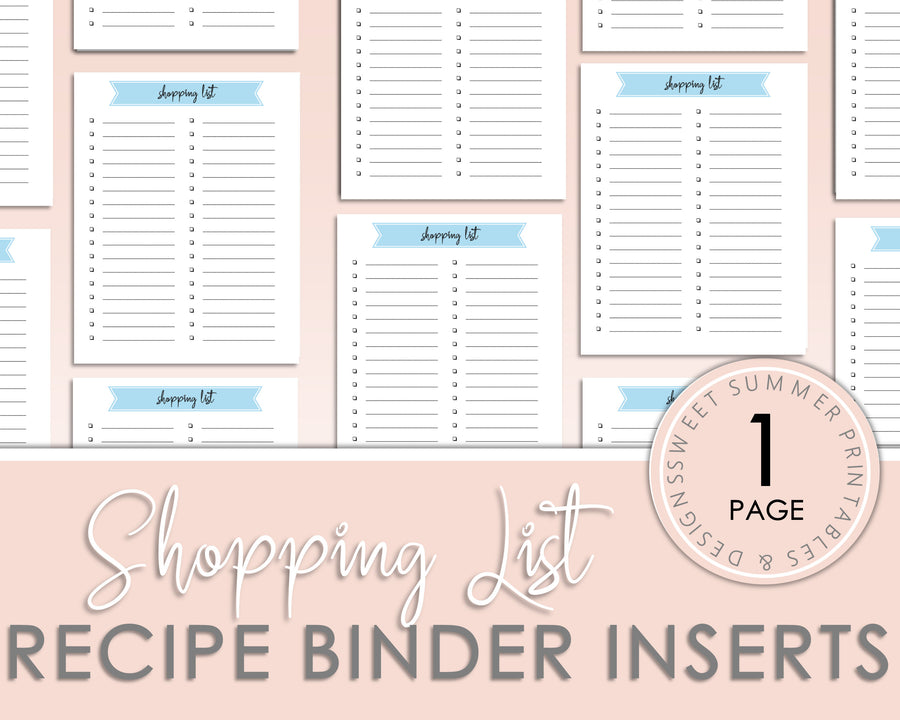 Recipe Binder Inserts - Shopping List