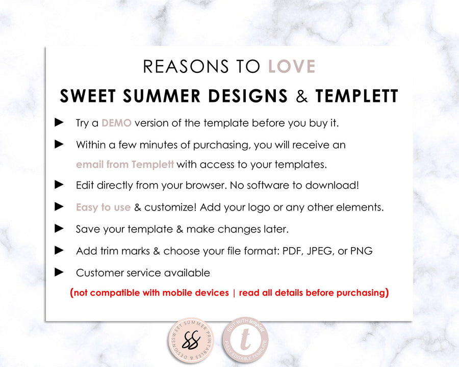 Versatile Business Card - Editable - Minimalist Red Border - Sweet Summer Designs