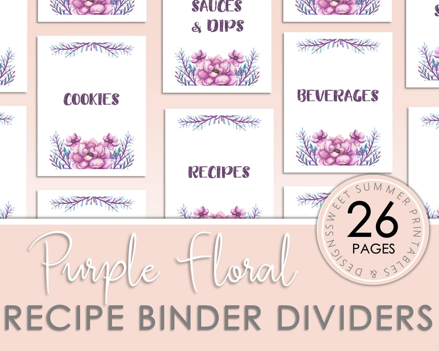 Recipe Binder Dividers - Purple Floral - Sweet Summer Designs