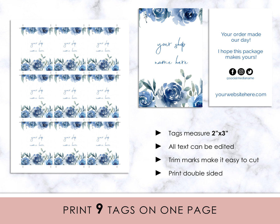 Clothing Tag - Blue Floral - Sweet Summer Designs