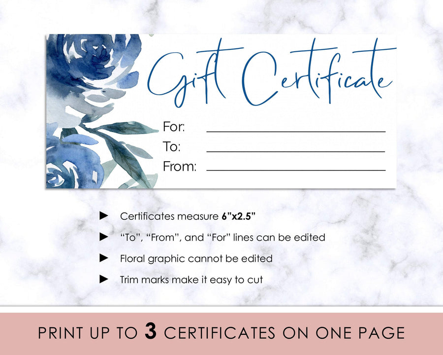Gift Certificate - Blue  Floral - Sweet Summer Designs
