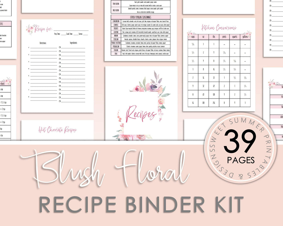 Recipe Binder Kit - Blush Floral - Sweet Summer Designs