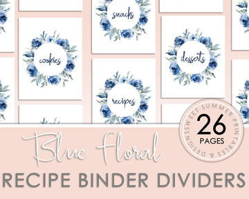 Recipe Binder Dividers - Blue Floral - Sweet Summer Designs