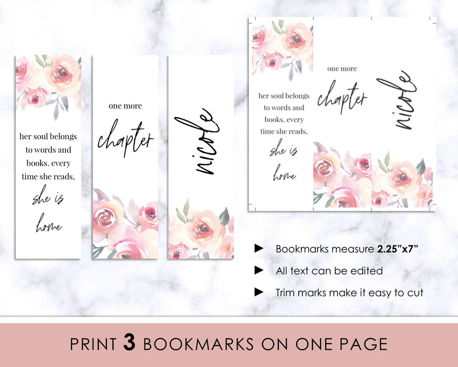 Bookmark - Blush Floral - Sweet Summer Designs