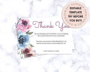 Thank You Card - Online Shop - Purple Floral - Sweet Summer Designs