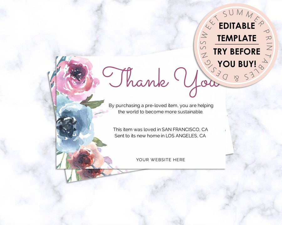 Thank You Card - Online Shop - Purple Floral - Sweet Summer Designs