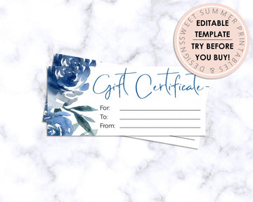 Gift Certificate - Blue  Floral - Sweet Summer Designs