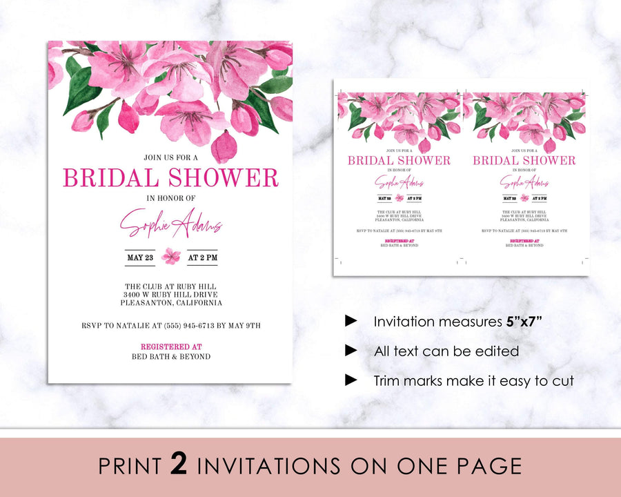 Invitation - Bridal Shower - Editable - Pink Floral - Sweet Summer Designs