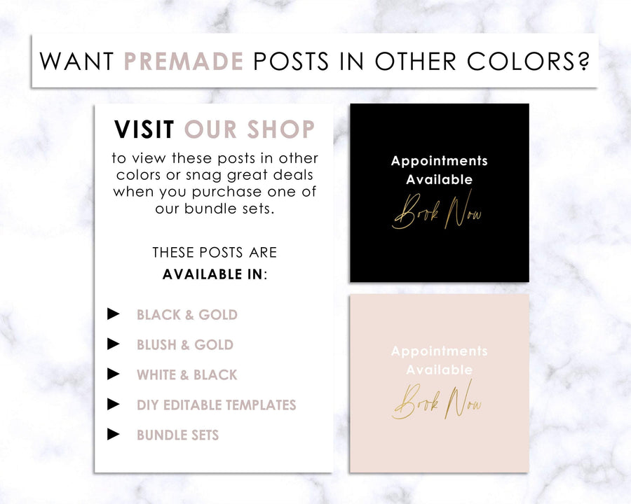65 Makeup Instagram Posts - Black & Rose Gold - Sweet Summer Designs