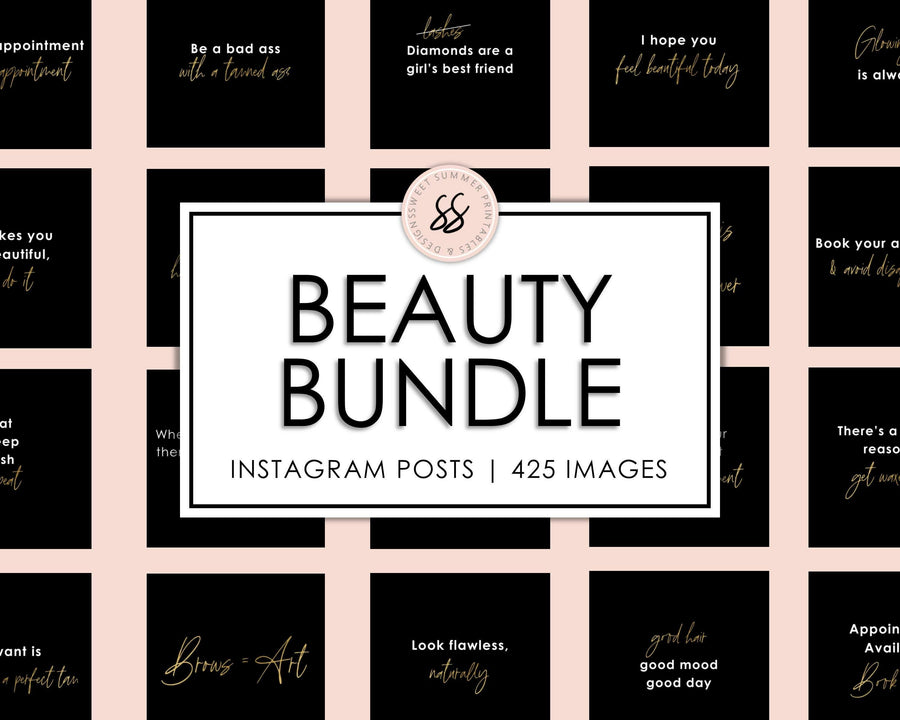 425 Beauty Salon Instagram Posts - Black & Gold - Sweet Summer Designs