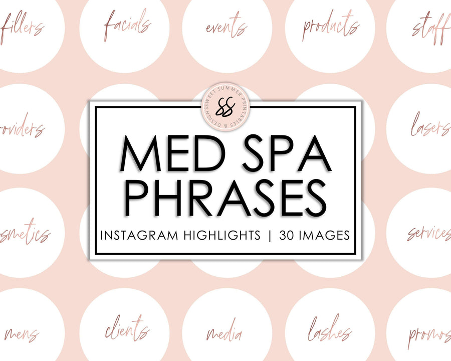 30 Med Spa Instagram Highlights - White & Rose Gold - Sweet Summer Designs