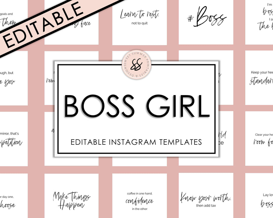 Boss Lady Instagram Post Templates, Motivational Instagram Posts, Boss Lady Editable Posts, Instagram DIY Editable Boss Lady Template - Sweet Summer Designs