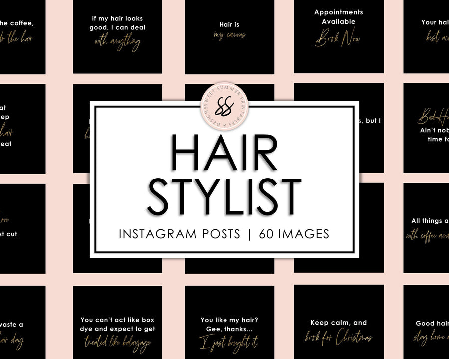 60 Hairstylist Instagram Posts - Black & Gold - Sweet Summer Designs