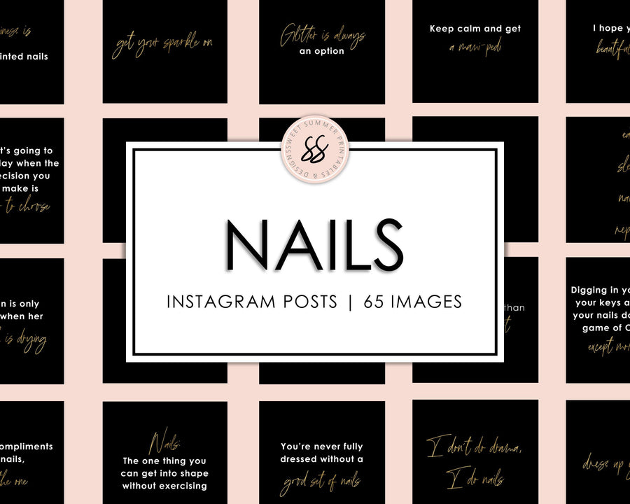 65 Nails Instagram Posts - Black & Gold - Sweet Summer Designs