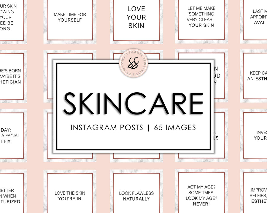65 Skincare Instagram Posts - Marble & Rose Gold - Sweet Summer Designs