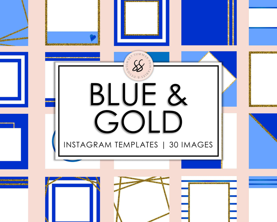 30 Instagram Background Templates - Blue and Gold - Sweet Summer Designs