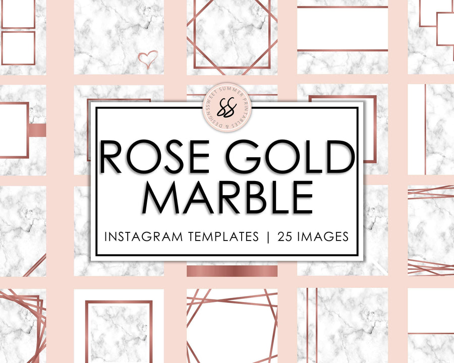 25 Instagram Background Templates - White & Rose Gold Marble - Sweet Summer Designs