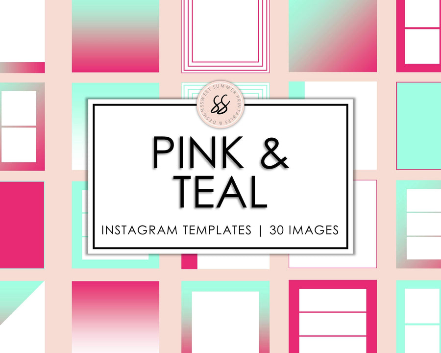 30 Instagram Background Templates - Pink & Teal - Sweet Summer Designs