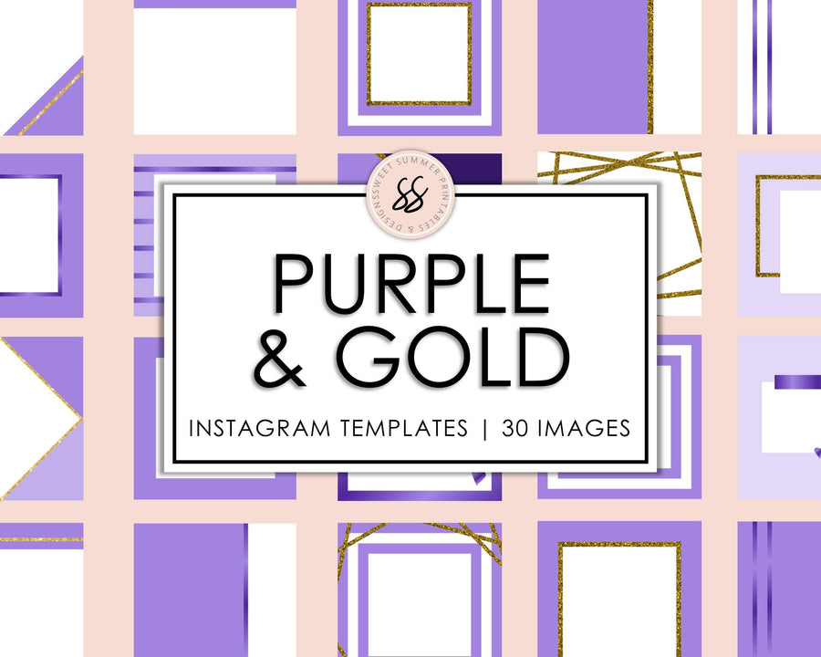 30 Instagram Background Templates - Purple & Gold - Sweet Summer Designs