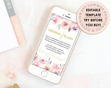 Digital Announcement - Change of Date - Blush Floral - Sweet Summer Designs